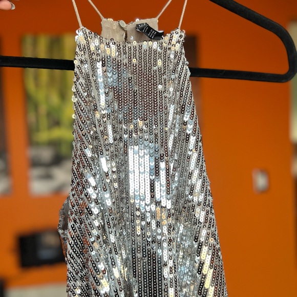 ZARA Trf Collection Sequin Silver Halter Top Size XS - Picture 7 of 7